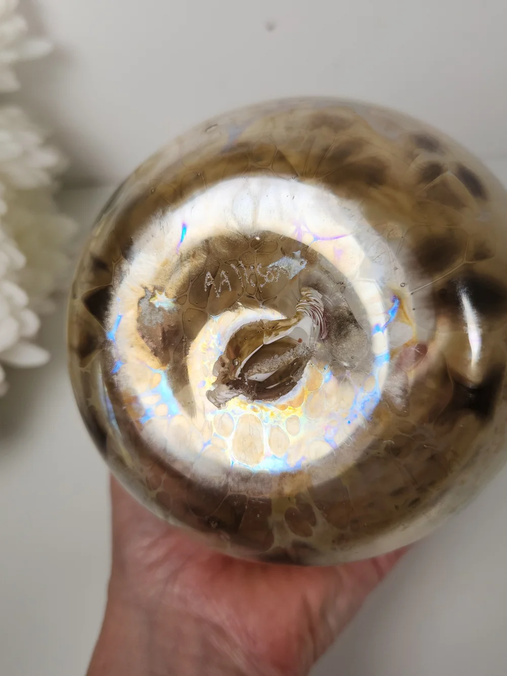 Vintage Hand Blown Iridescent Art Glass Vase, Signed | Confetti Glass Vessel